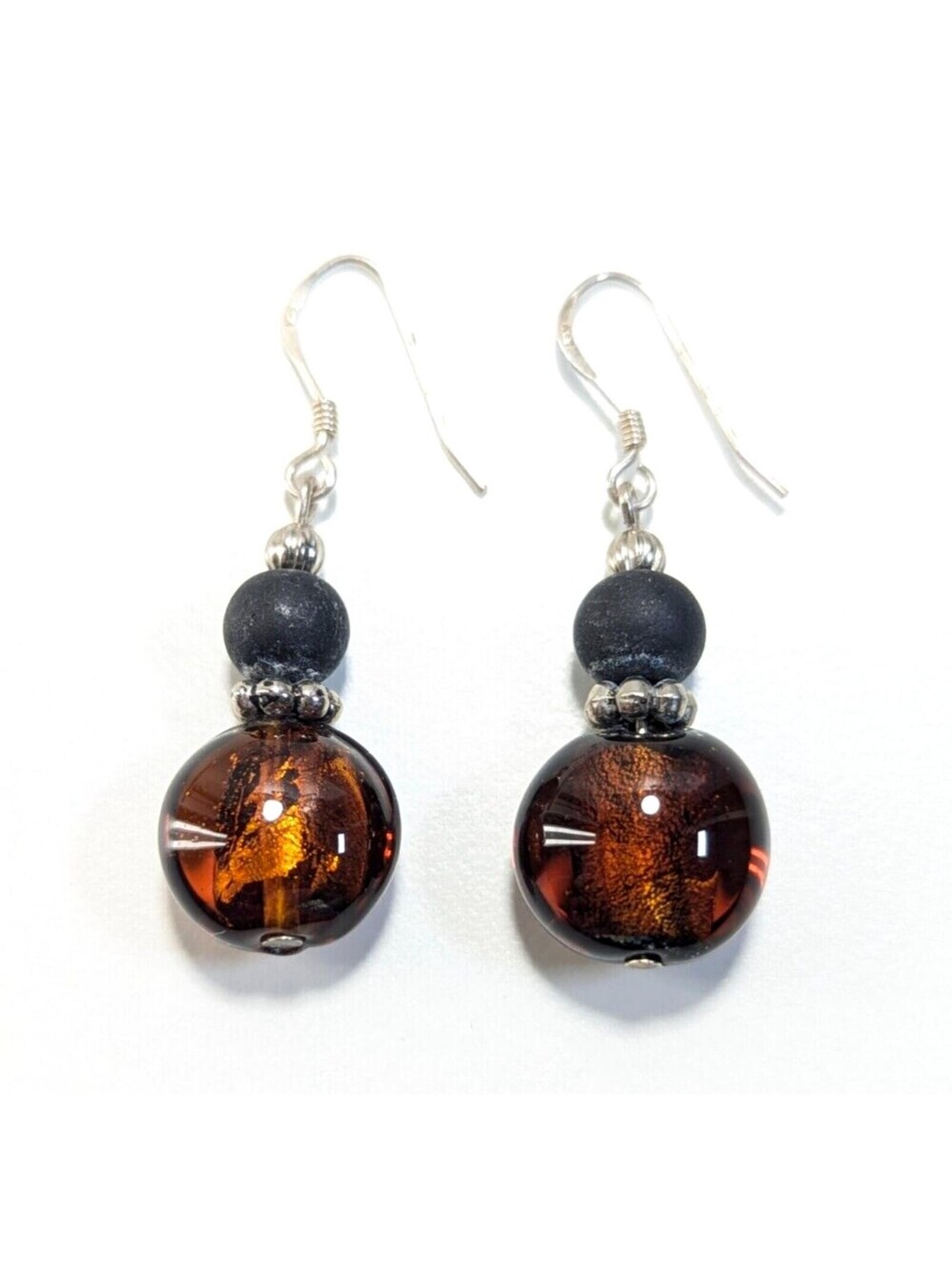 Sterling Silver - Vintage 925 Amber Black Drop Dangle Earring 925 Jewelry 5.28g